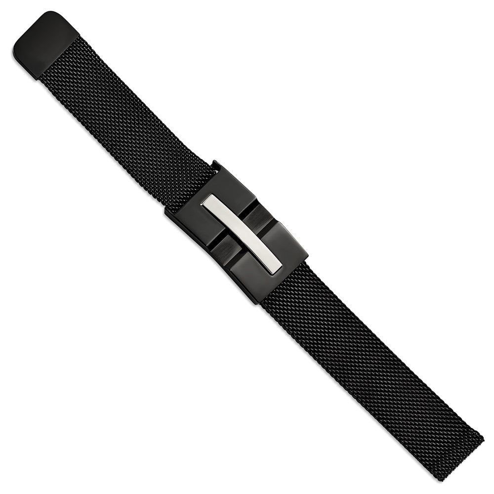 Stainless Steel Polished Black IP-plated Mesh Adjustable Magnetic BraceletSRB2938