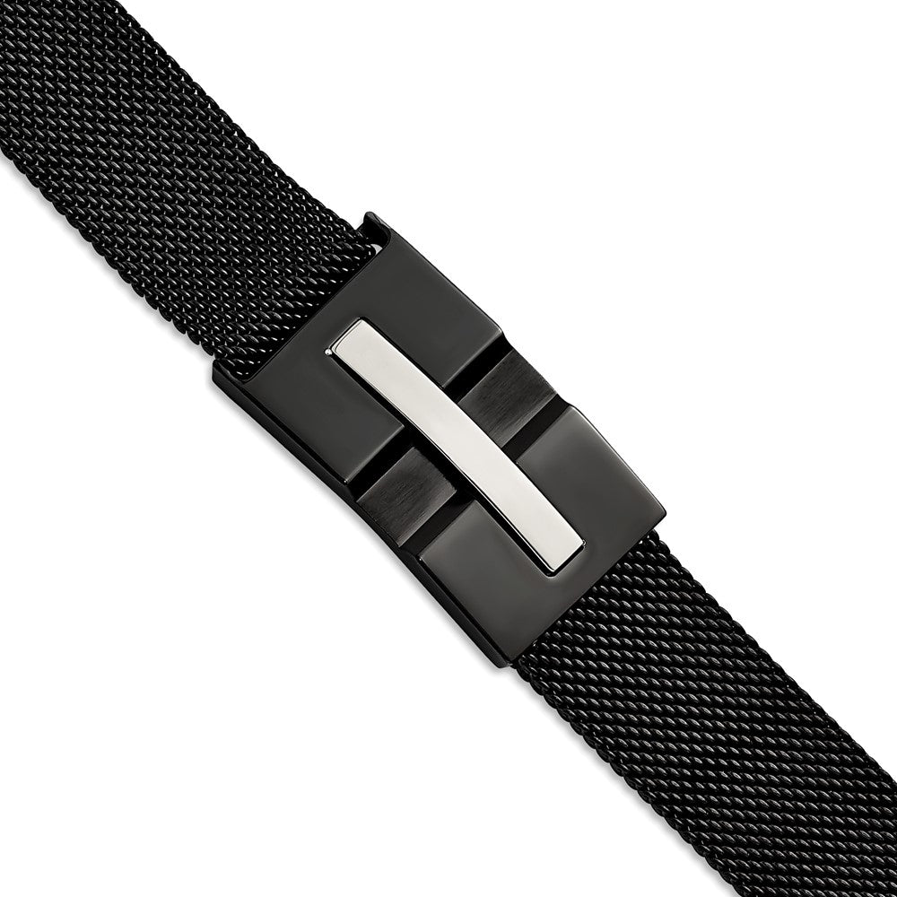 Stainless Steel Polished Black IP-plated Mesh Adjustable Magnetic BraceletSRB2938