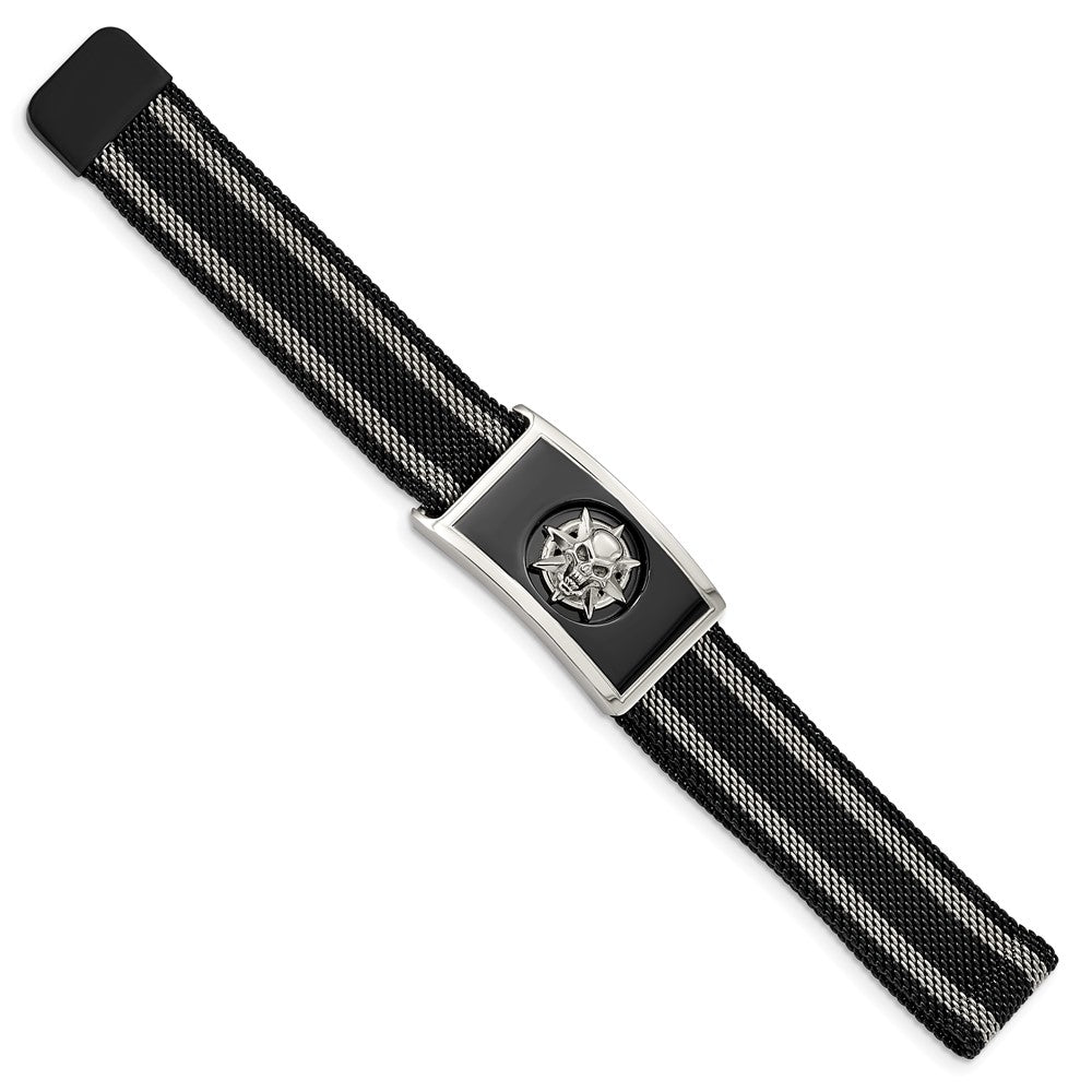Stainless Steel Polished Black IP-plated Mesh Adj Magnetic Skull BraceletSRB2939