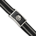 Load image into Gallery viewer, Stainless Steel Polished Black IP-plated Mesh Adj Magnetic Skull BraceletSRB2939