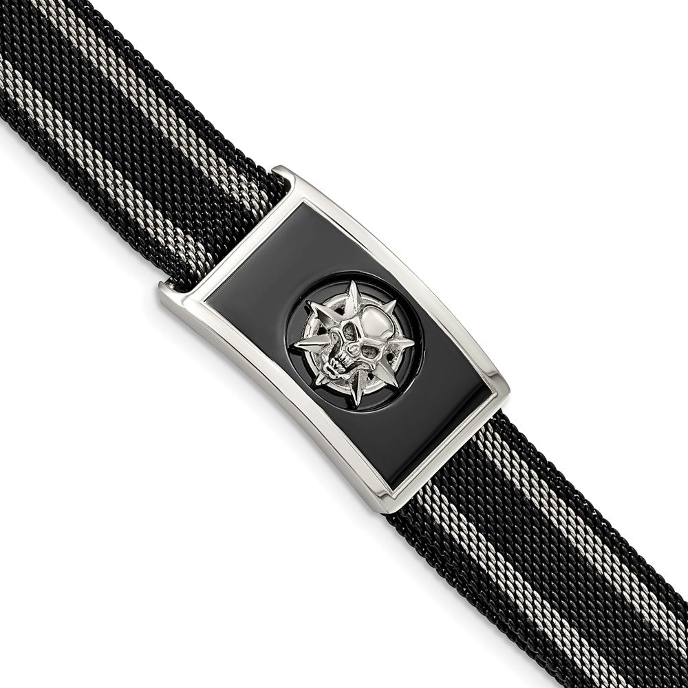 Stainless Steel Polished Black IP-plated Mesh Adj Magnetic Skull BraceletSRB2939