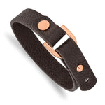 Load image into Gallery viewer, Stainless Steel Polished Rose IP Brown Leather Adjustable 8.5in-9in BraceleSRB2943
