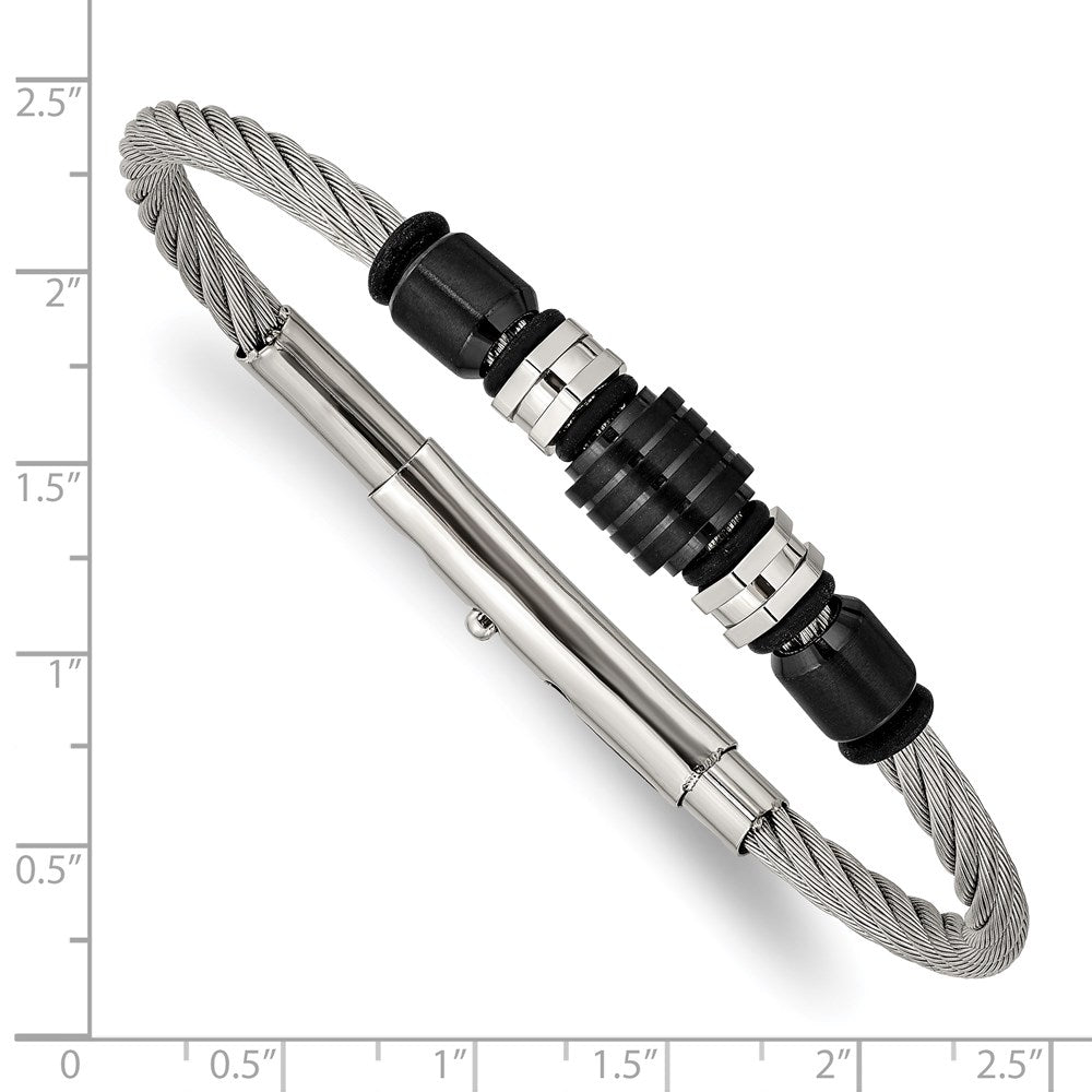 Stainless Steel Brushed & Polished Black IP & Rubber Adj.8 to 8.75in BracelSRB2944