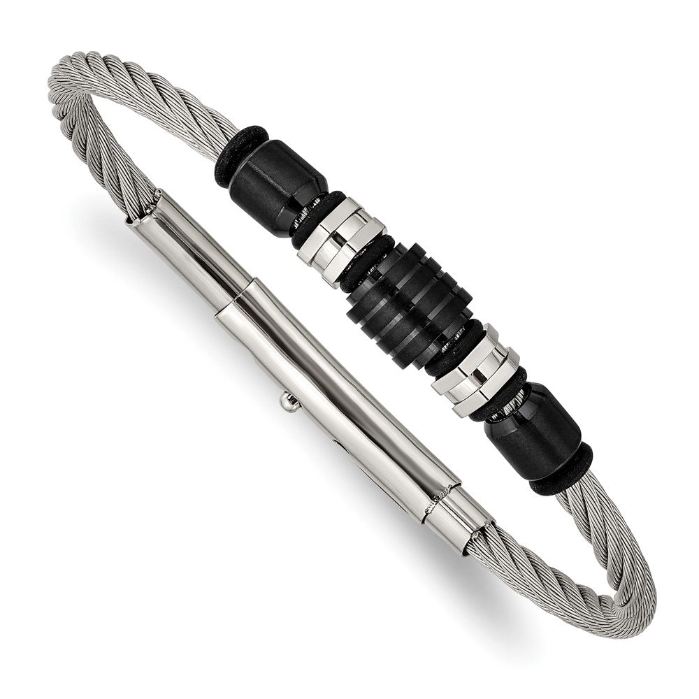 Stainless Steel Brushed & Polished Black IP & Rubber Adj.8 to 8.75in BracelSRB2944