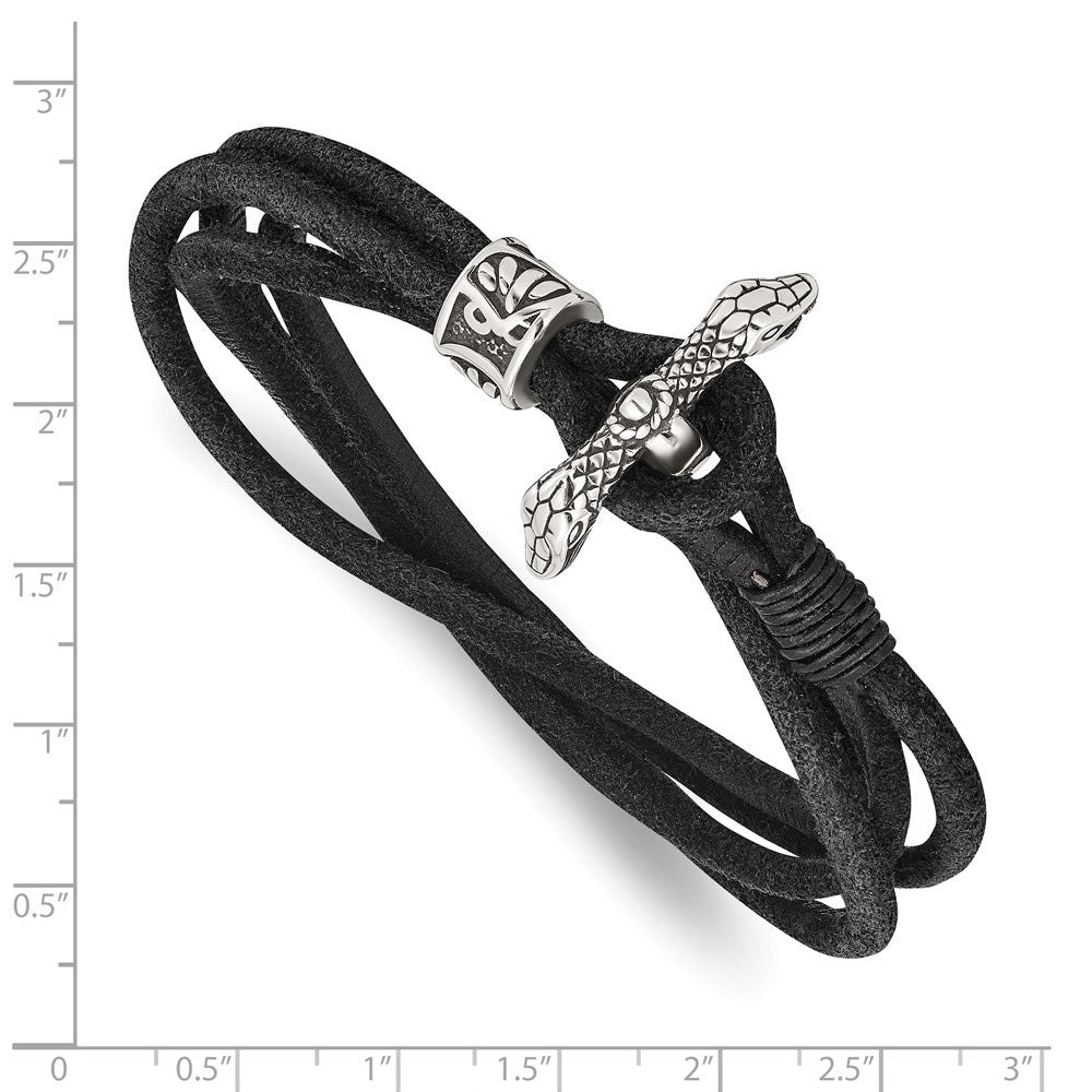 Stainless Steel Antiqued & Polished Snake Suede 16.5in Wrap BraceletSRB2945