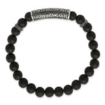 Load image into Gallery viewer, Stainless Steel Antiqued & Polished with Black CZ & Agate Stretch BraceletSRB2946