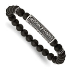 Load image into Gallery viewer, Stainless Steel Antiqued & Polished with Black CZ & Agate Stretch BraceletSRB2946