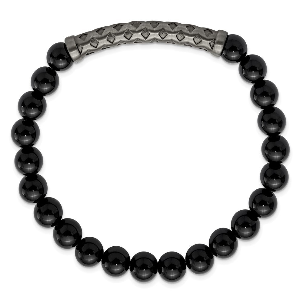 Stainless Steel Antiqued White Bronze-plated Agate Stretch BraceletSRB2948