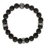 Load image into Gallery viewer, Stainless Steel Antiqued and Polished Black Agate Beaded Stretch BraceletSRB2950