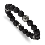 Load image into Gallery viewer, Stainless Steel Antiqued and Polished Black Agate Beaded Stretch BraceletSRB2950