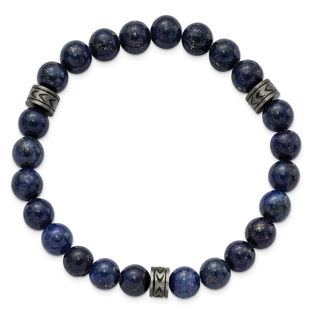 Stainless Steel Antiqued White Bronze-plated Lapis Beaded Stretch BraceletSRB2951