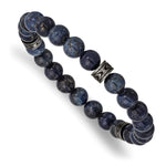 Load image into Gallery viewer, Stainless Steel Antiqued White Bronze-plated Lapis Beaded Stretch BraceletSRB2951