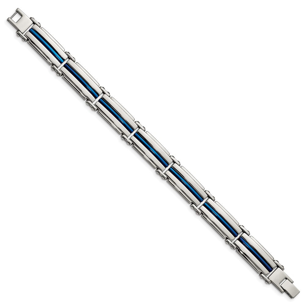 Stainless Steel Polished Blue IP-plated 8.5in Link BraceletSRB2953-8.5