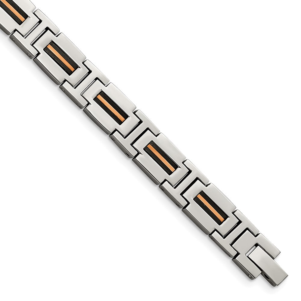 Stainless Steel Polished Black and Rose IP-plated 8.5in Link BraceletSRB2957-8.5
