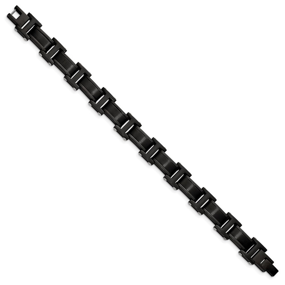 Stainless Steel Brushed and Polished Black IP-Plated 8.25in Link BraceletSRB2959-8.25