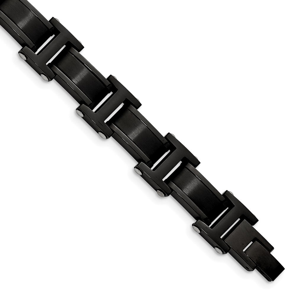 Stainless Steel Brushed and Polished Black IP-Plated 8.25in Link BraceletSRB2959-8.25