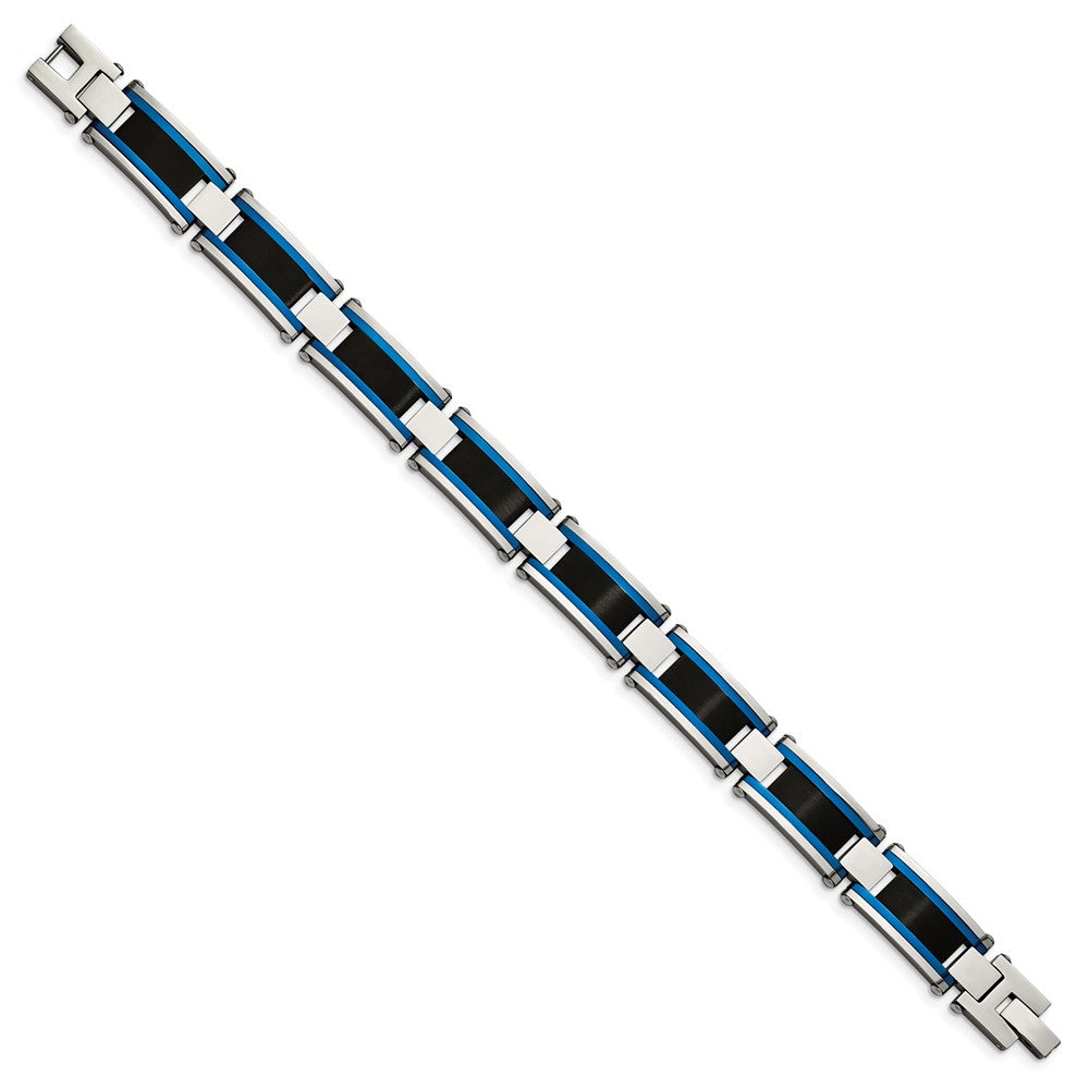Stainless Steel Brushed and Polished Black & Blue IP-plated 8.75in BraceletSRB2960-8.75