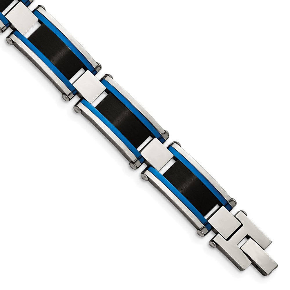 Stainless Steel Brushed and Polished Black & Blue IP-plated 8.75in BraceletSRB2960-8.75