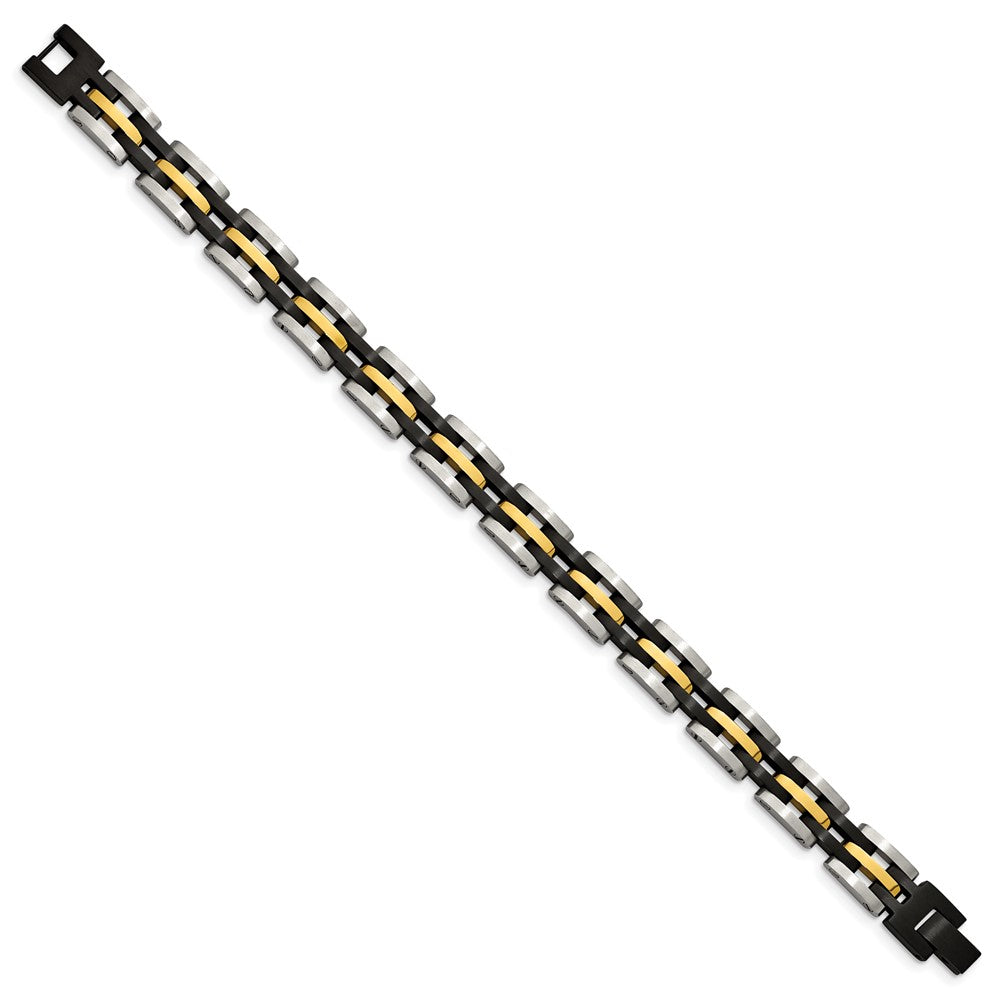 Stainless Steel Brushed and Polished Black and Yellow IP 8.25in BraceletSRB2961-8.25