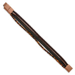 Load image into Gallery viewer, Stainless Steel Polished Brown IP w/Tiger's Eye Leather w/.5in ext BraceleSRB2968-8
