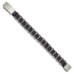 Load image into Gallery viewer, Stainless Steel Polished w/Blue and Brown Leather w/.5in ext 8in BraceletSRB2970-8
