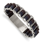 Load image into Gallery viewer, Stainless Steel Polished w/Blue and Brown Leather w/.5in ext 8in BraceletSRB2970-8
