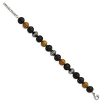 Load image into Gallery viewer, Stainless Steel Antiqued 9.5-10mm Lava/Red Wood Stone w/1in ext BraceletSRB2972-7.25
