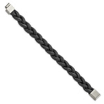 Load image into Gallery viewer, Stainless Steel Brushed Black Braided Faux Leather 8.25in BraceletSRB2975-8.25