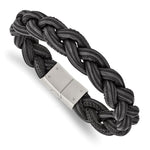 Load image into Gallery viewer, Stainless Steel Brushed Black Braided Faux Leather 8.25in BraceletSRB2975-8.25