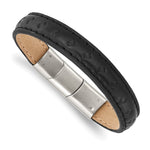Load image into Gallery viewer, Stainless Steel Polished Black Leather w/.5in ext 7.75in BraceletSRB2977-7.75