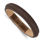 Load image into Gallery viewer, Stainless Steel Polished Rose IP Brown Leather w/.5in ext 7.75in BraceletSRB2979-7.75