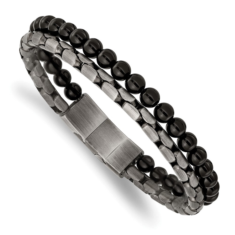 Stainless Steel Brushed Antique Bronze-plated IP Agate w/.5in ext BraceletSRB2980-8.5