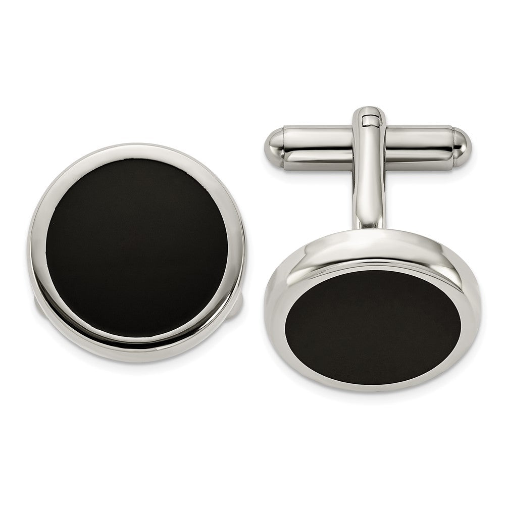 Stainless Steel Black IP-plated Circle Cuff LinksSRC221
