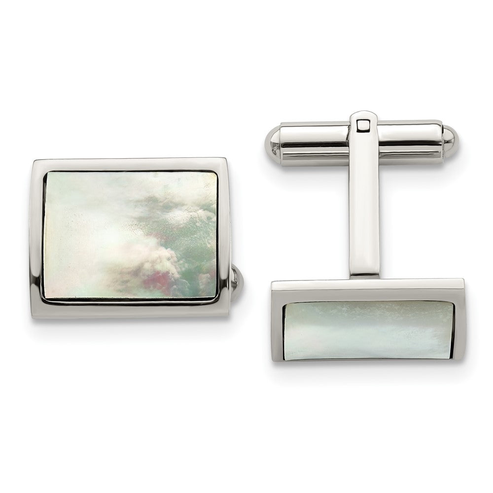 Stainless Steel Polished Mother Of Pearl CufflinksSRC258