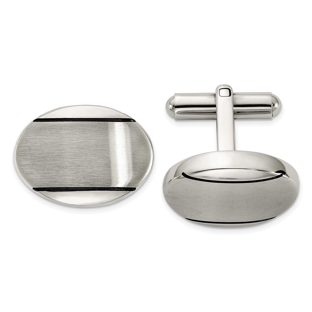 Stainless Steel Polished/Brushed and Enameled Oval CufflinksSRC263
