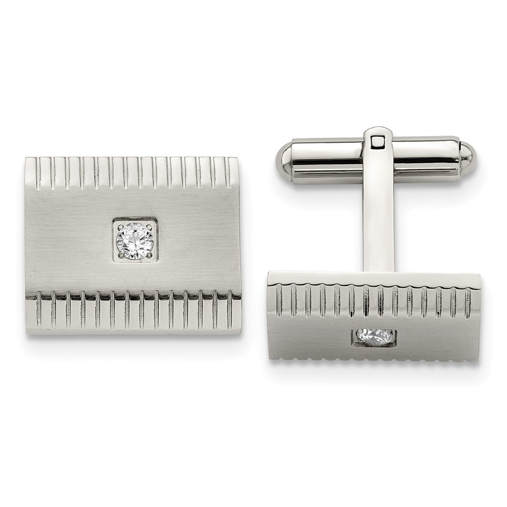 Stainless Steel Polished and Brushed CZ CufflinksSRC269
