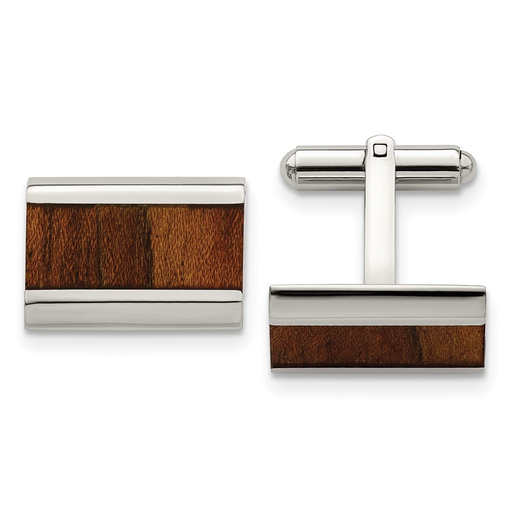 Stainless Steel Polished Wood Inlay Enameled CufflinksSRC273