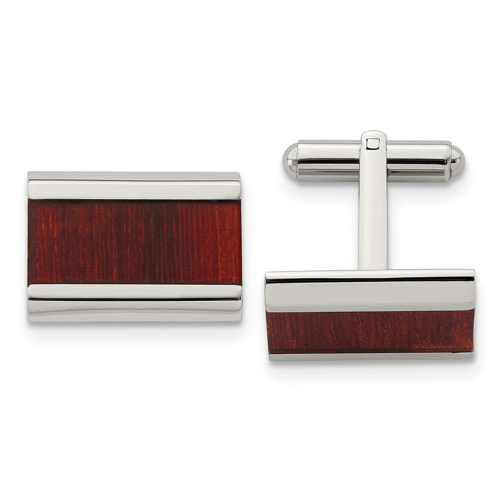 Stainless Steel Polished Red Wood Inlay CufflinksSRC274