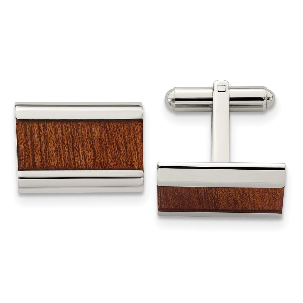Stainless Steel Polished Light Brown Wood Inlay Enameled CufflinksSRC276