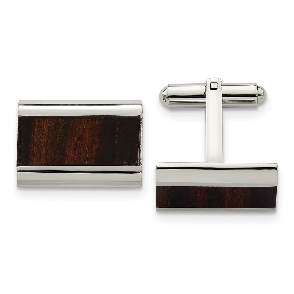 Stainless Steel Polished Black Wood Inlay Enameled CufflinksSRC277