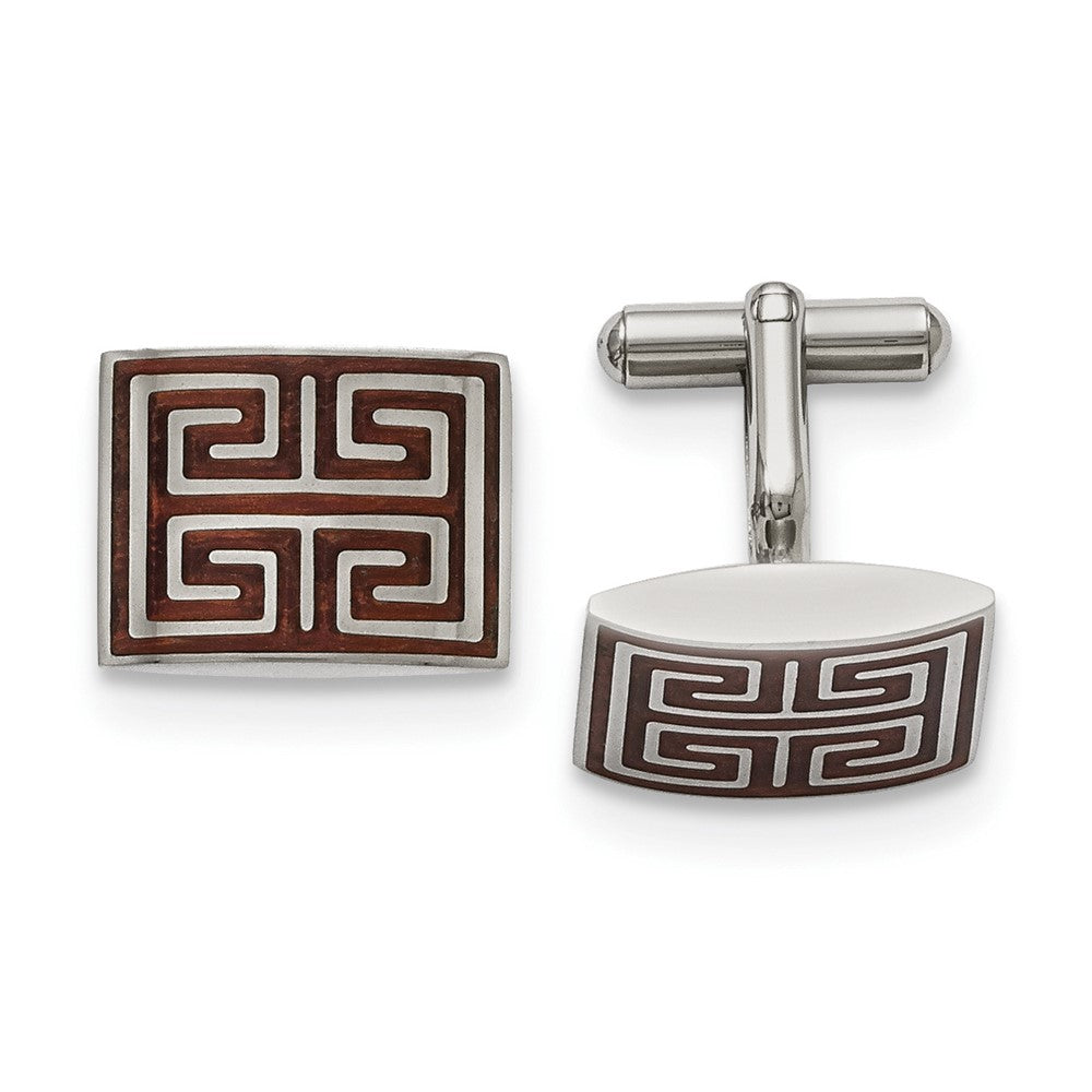 Stainless Steel Polished Wood Inlay CufflinksSRC278
