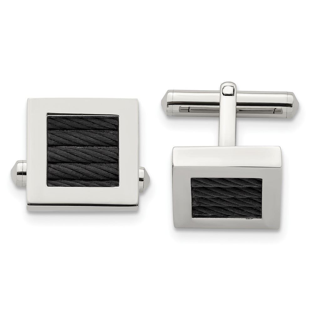 Stainless Steel Polished Black IP-plated Wire CufflinksSRC280