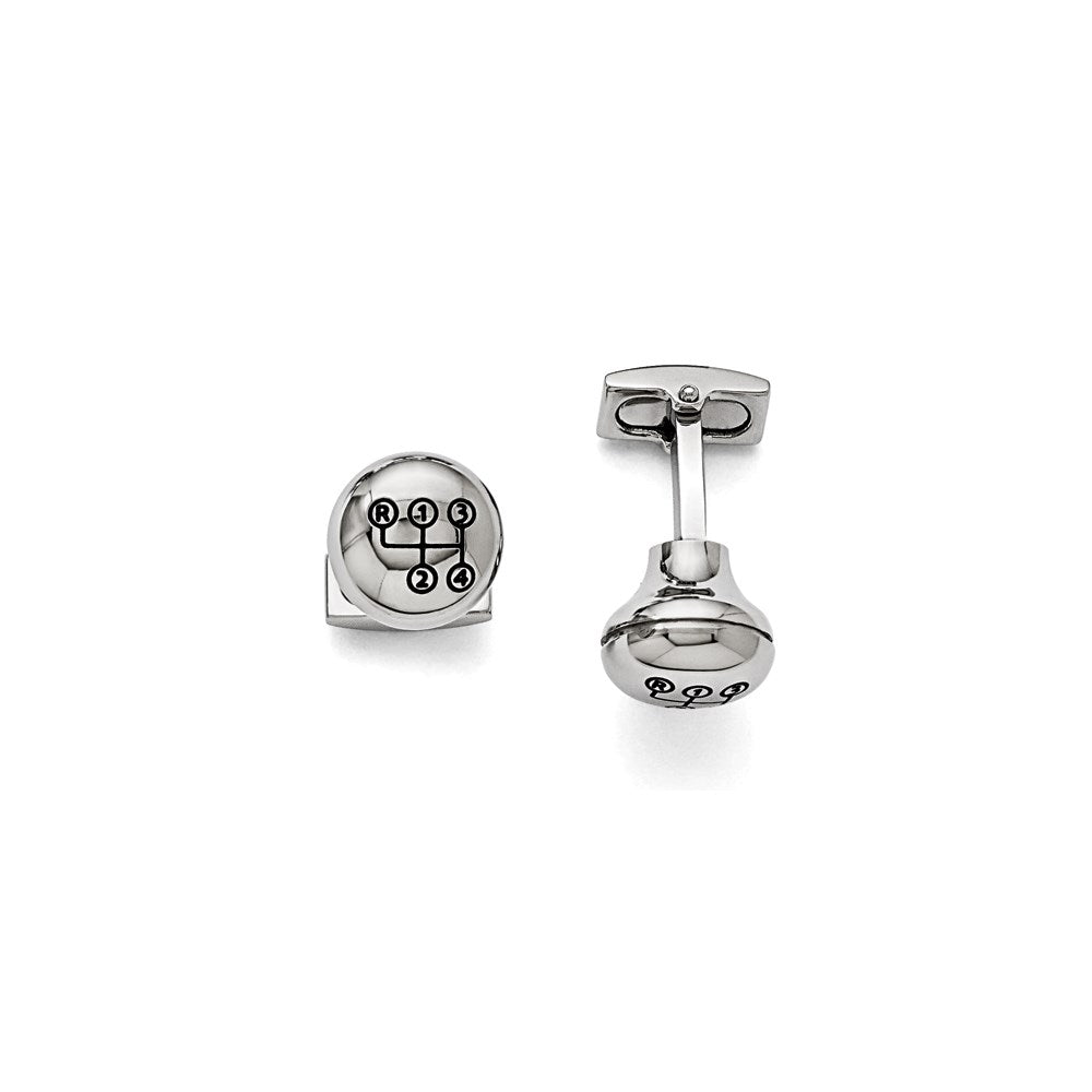 Stainless Steel Polished Stick Shift Design Enameled CufflinksSRC281