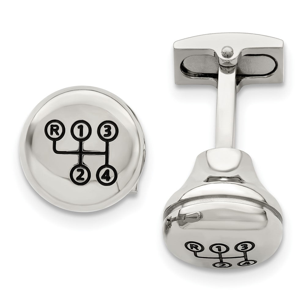 Stainless Steel Polished Stick Shift Design Enameled CufflinksSRC281