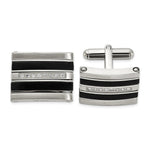 Load image into Gallery viewer, Stainless Steel Polished/Brushed Black Rubber 0.15ct.tw. Diamond Cuff LinkSRC283