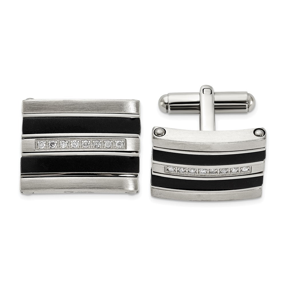 Stainless Steel Polished/Brushed Black Rubber 0.15ct.tw. Diamond Cuff LinkSRC283