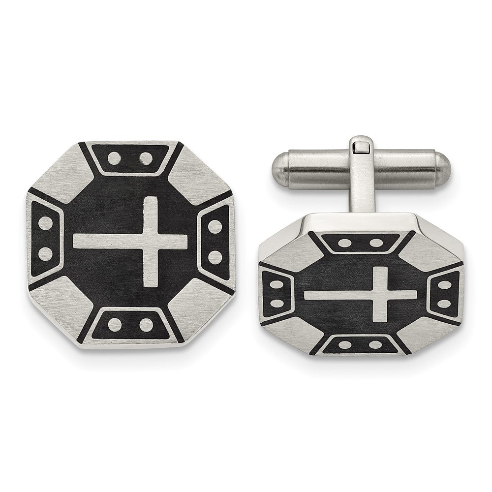 Stainless Steel Matte Black IP-plated Cross CufflinksSRC287