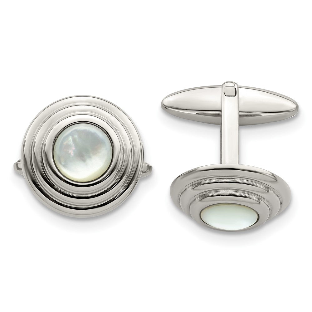 Stainless Steel Mother of Pearl Polished CufflinksSRC294