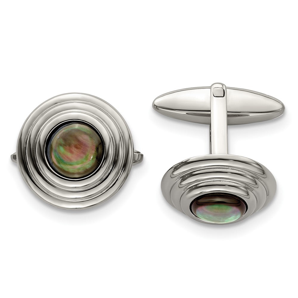 Stainless Steel Polished Black Mother of Pearl CufflinksSRC295