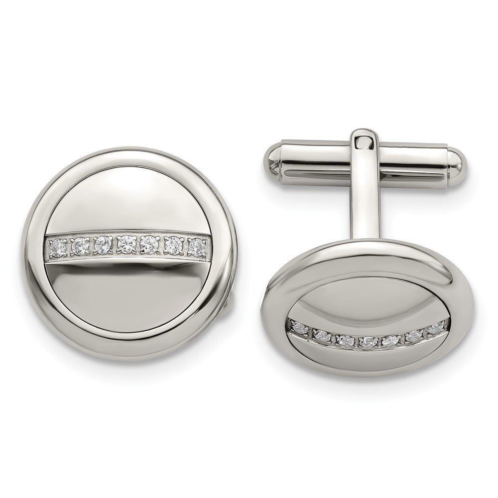 Stainless Steel Polished with CZ Circle CufflinksSRC300